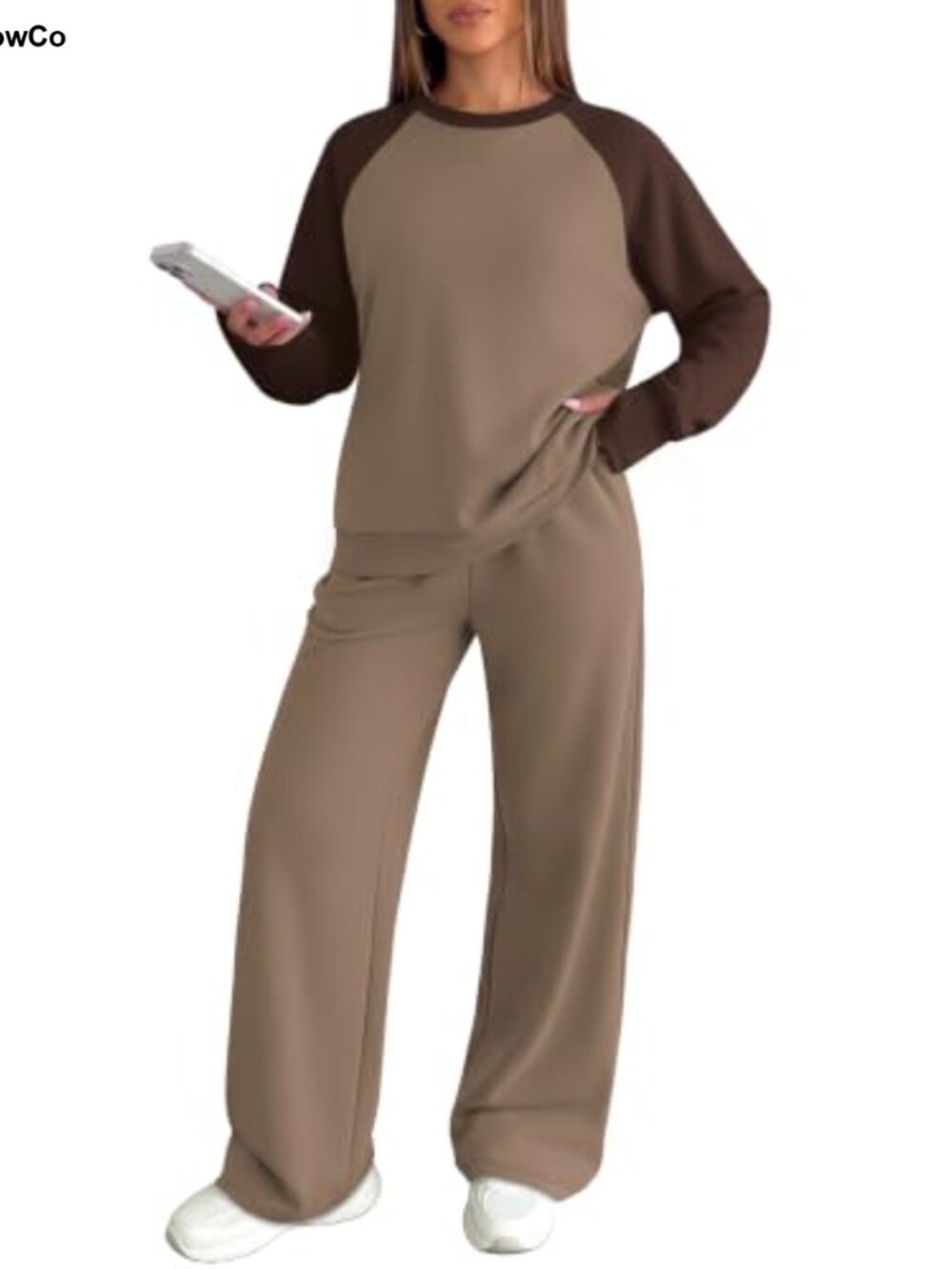 Women's 2 Piece Lounge Set Fleece Sweatshirt Wide Leg Pants
